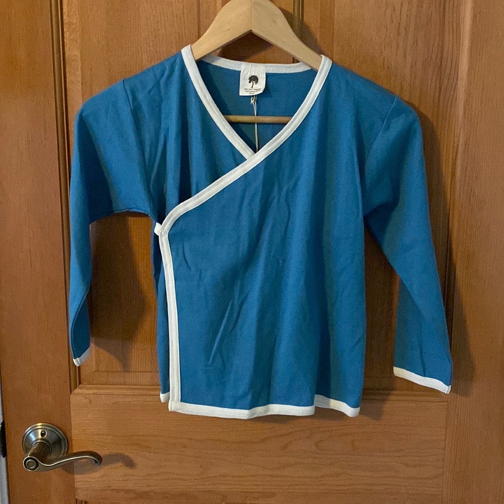 Kate Quinn Organics Boutique Blue Long Sleeve Kimono Shirt Size 6 NEW with tag